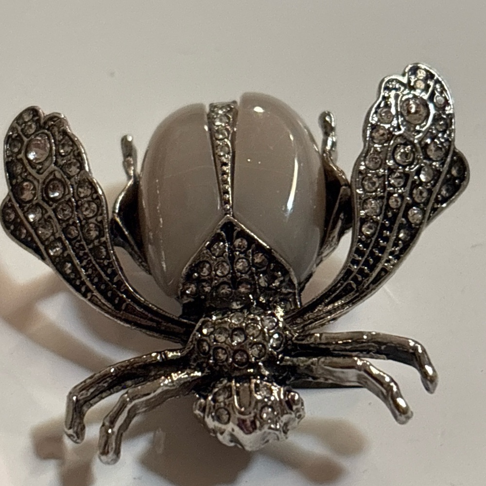 Rhinestone Silver Tone Insect Brooch
